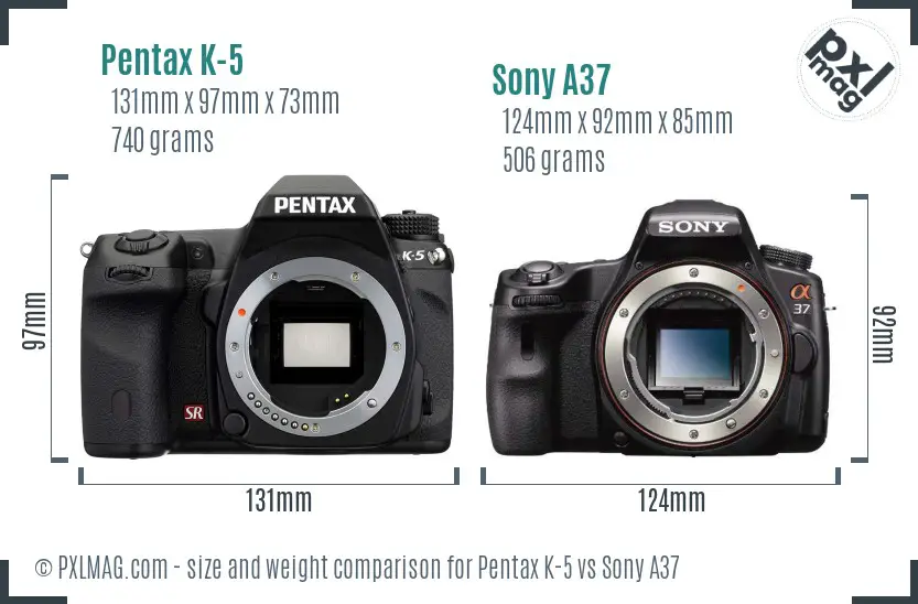 Pentax K-5 vs Sony A37 size comparison