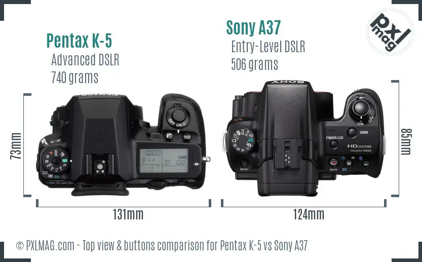 Pentax K-5 vs Sony A37 top view buttons comparison