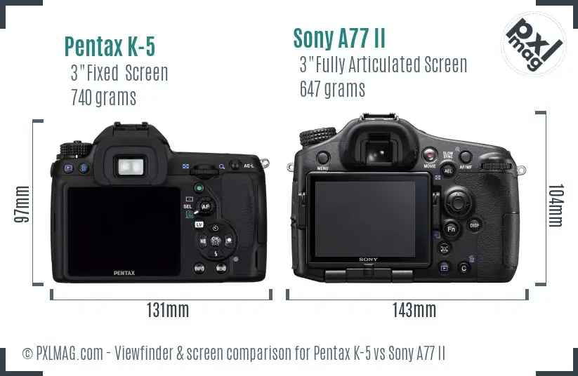 Pentax K-5 vs Sony A77 II Screen and Viewfinder comparison