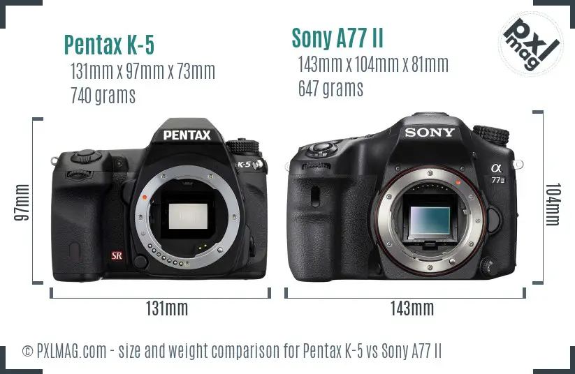 Pentax K-5 vs Sony A77 II size comparison