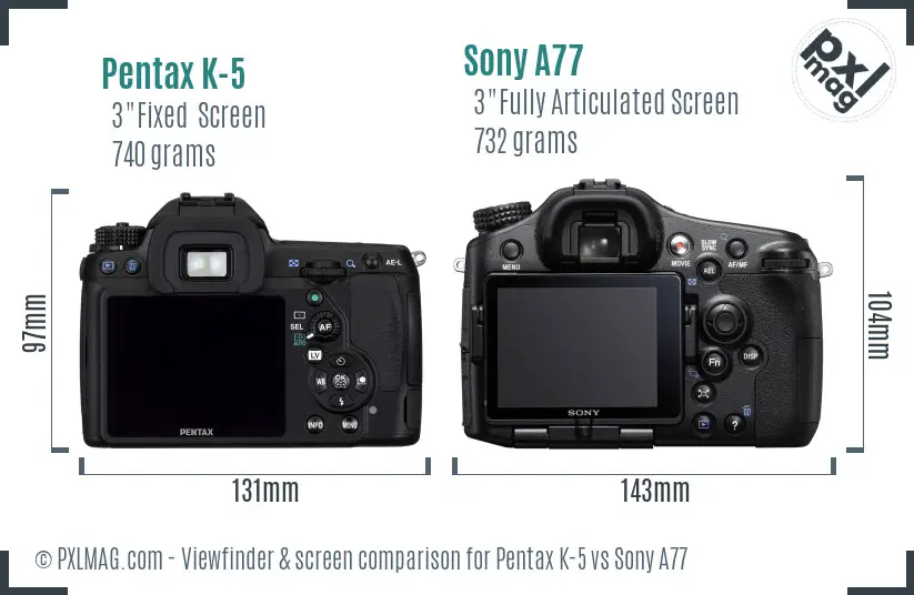 Pentax K-5 vs Sony A77 Screen and Viewfinder comparison