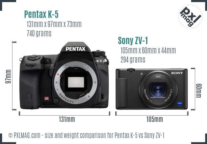 Pentax K-5 vs Sony ZV-1 size comparison Pentax K-5 vs Sony ZV-1 size comparison