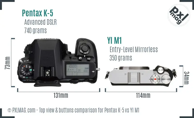 Pentax K-5 vs YI M1 top view buttons comparison
