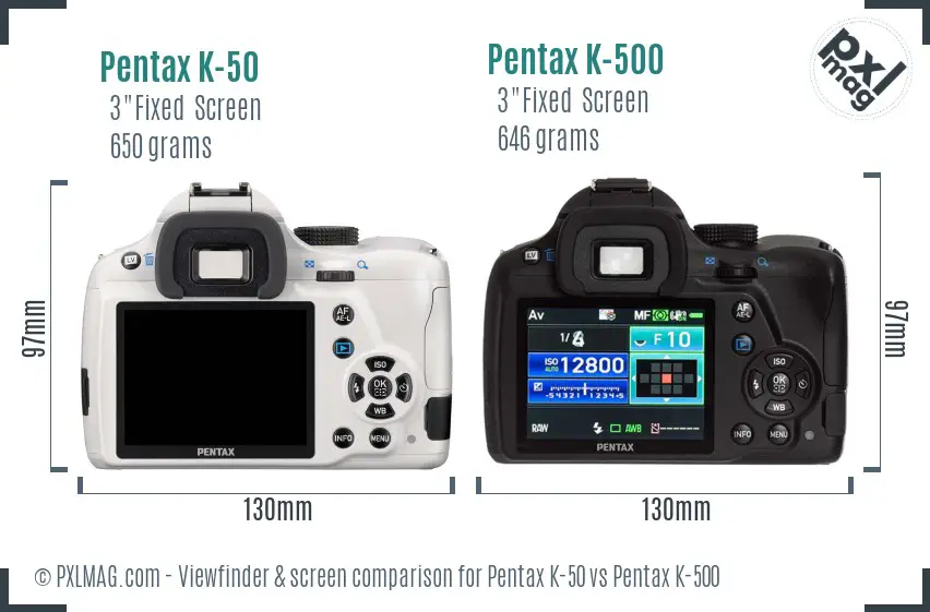 Pentax K-50 vs Pentax K-500 Screen and Viewfinder comparison
