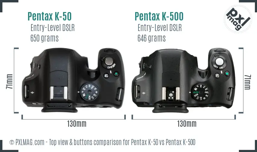 Pentax K-50 vs Pentax K-500 top view buttons comparison