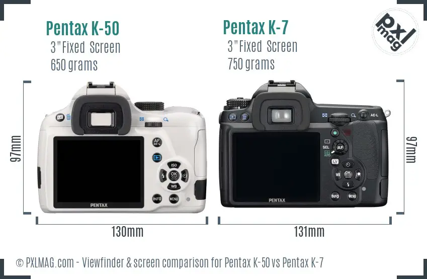 Pentax K-50 vs Pentax K-7 Screen and Viewfinder comparison