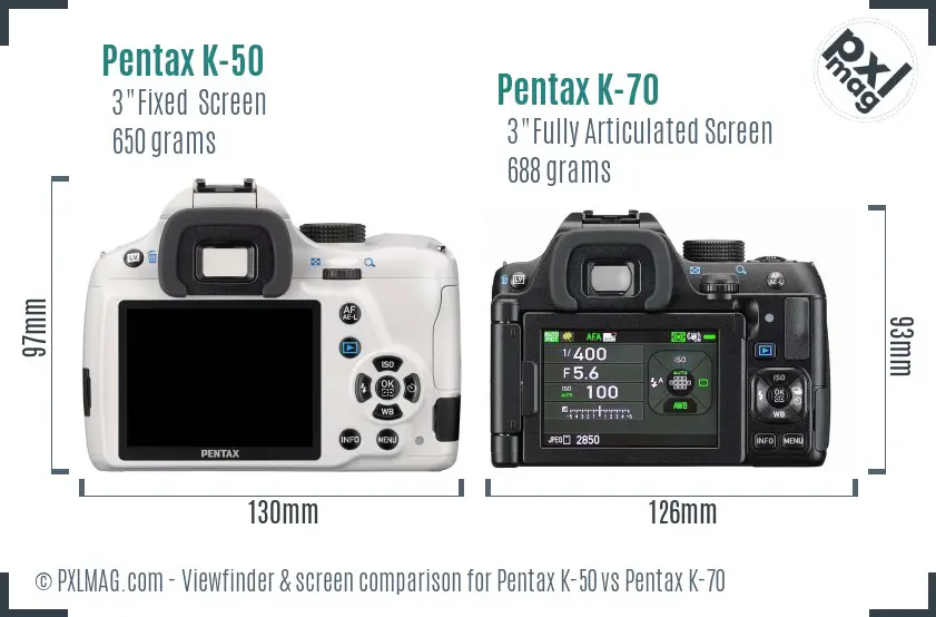 Pentax K-50 vs Pentax K-70 Screen and Viewfinder comparison