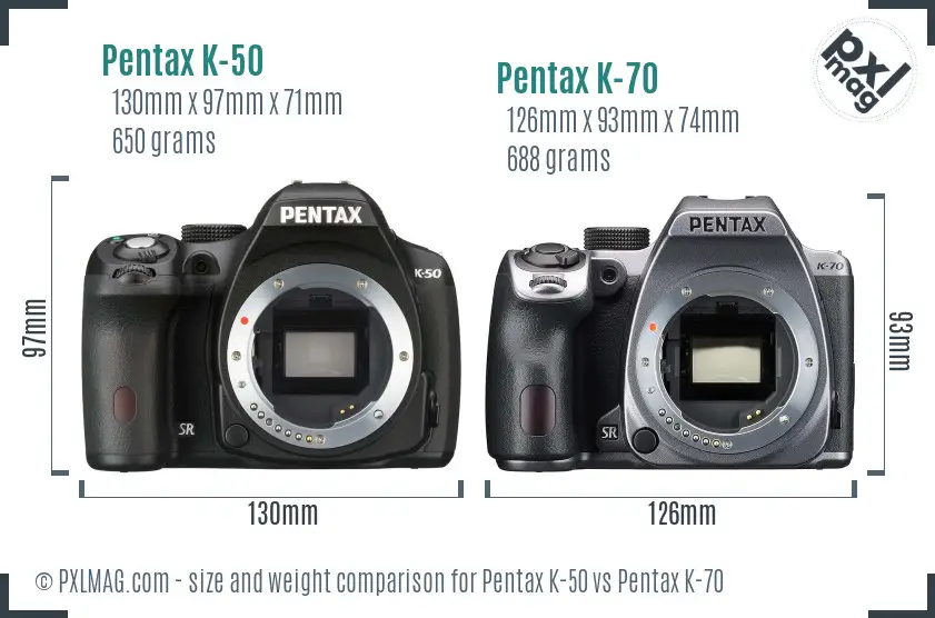 Pentax K-50 vs Pentax K-70 size comparison