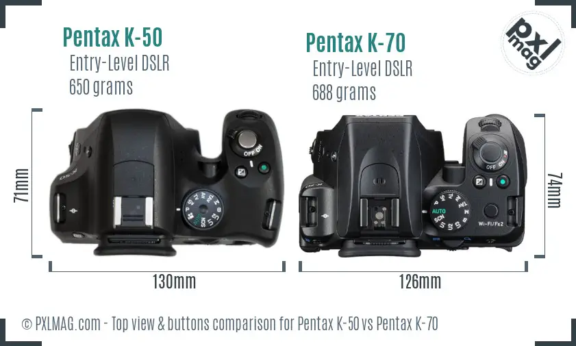 Pentax K-50 vs Pentax K-70 top view buttons comparison