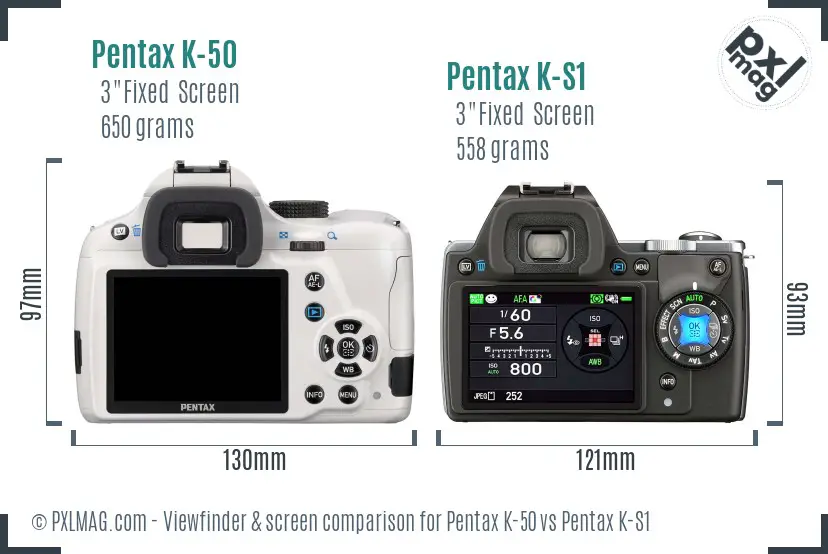 Pentax K-50 vs Pentax K-S1 Screen and Viewfinder comparison