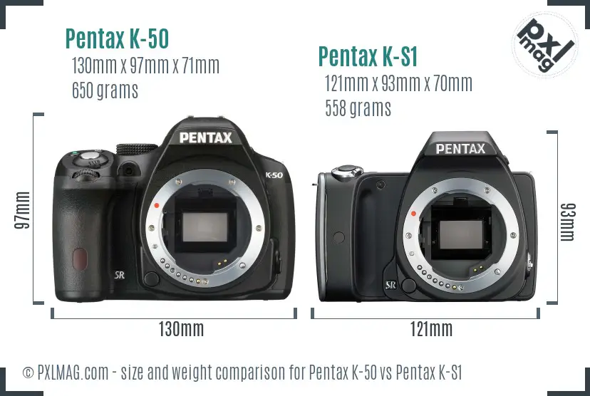 Pentax K-50 vs Pentax K-S1 size comparison