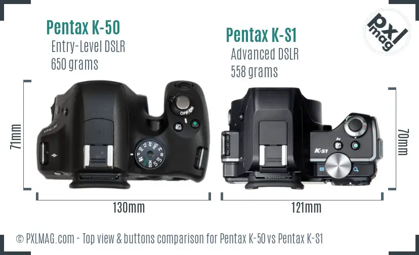 Pentax K-50 vs Pentax K-S1 top view buttons comparison