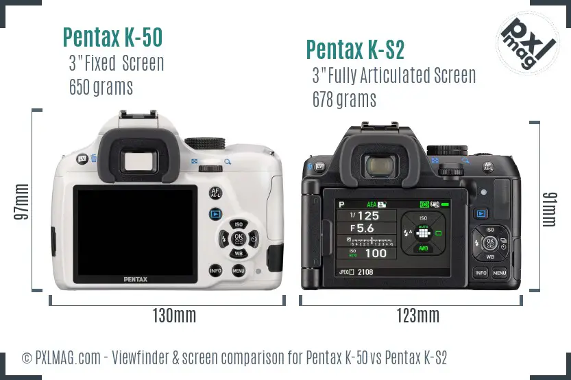Pentax K-50 vs Pentax K-S2 Screen and Viewfinder comparison