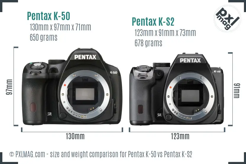 Pentax K-50 vs Pentax K-S2 size comparison