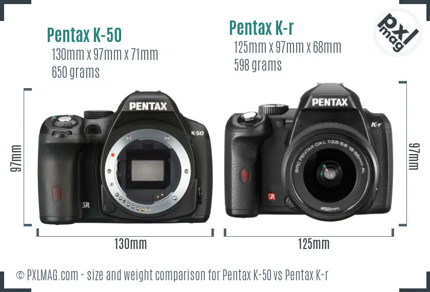 Pentax K-50 vs Pentax K-r size comparison