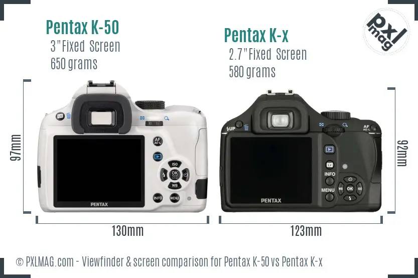 Pentax K-50 vs Pentax K-x Screen and Viewfinder comparison