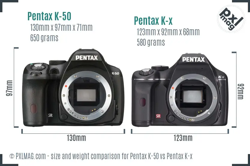 Pentax K-50 vs Pentax K-x size comparison