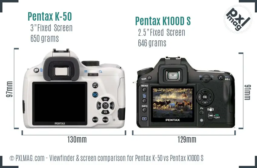 Pentax K-50 vs Pentax K100D S Screen and Viewfinder comparison