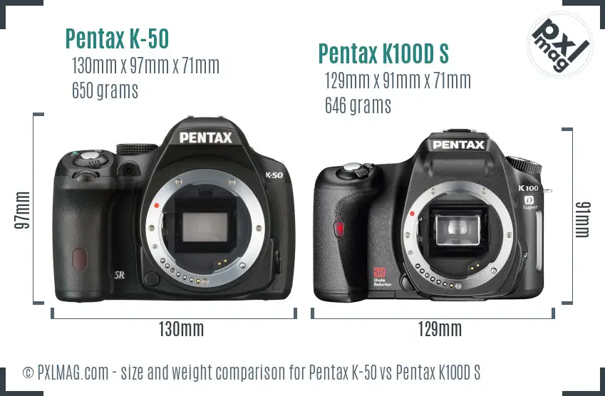 Pentax K-50 vs Pentax K100D S size comparison