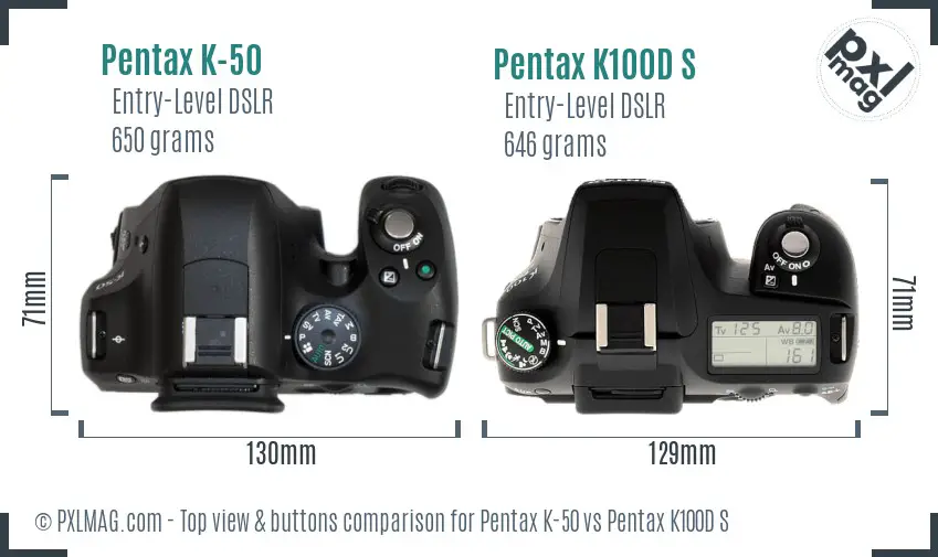 Pentax K-50 vs Pentax K100D S top view buttons comparison