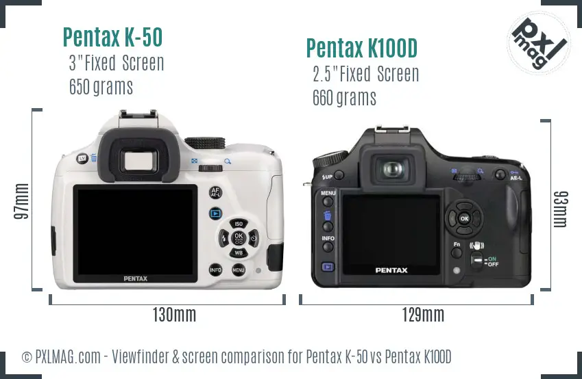 Pentax K-50 vs Pentax K100D Screen and Viewfinder comparison