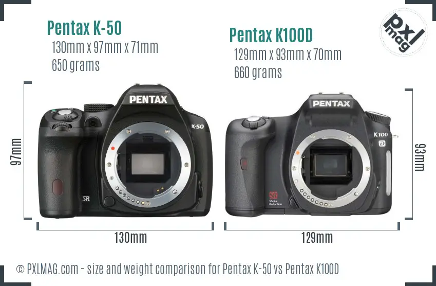 Pentax K-50 vs Pentax K100D size comparison