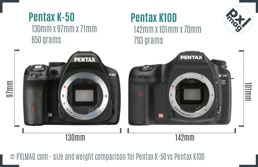Pentax K-50 vs Pentax K10D size comparison
