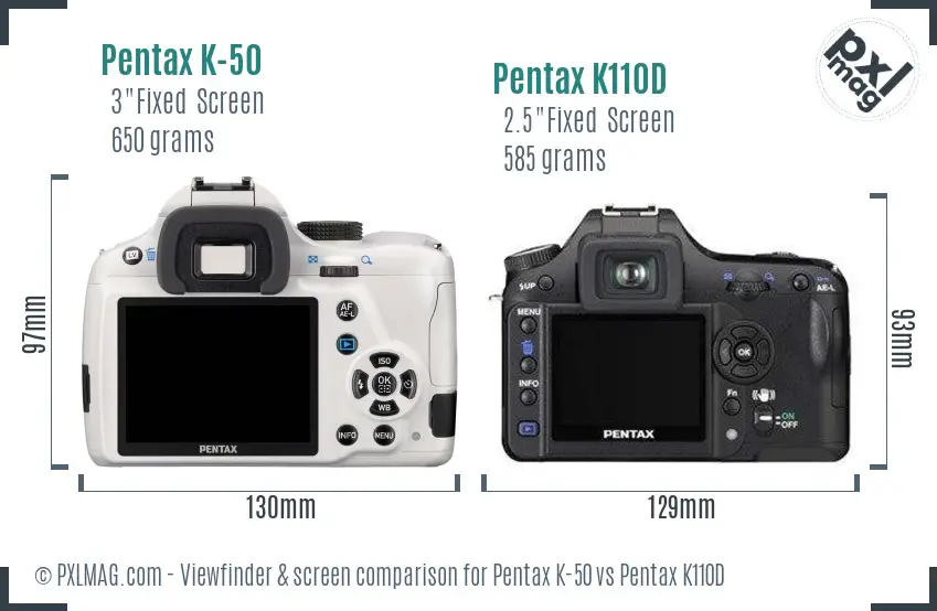 Pentax K-50 vs Pentax K110D Screen and Viewfinder comparison