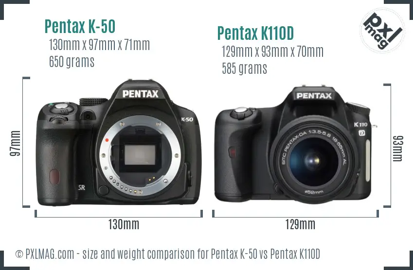 Pentax K-50 vs Pentax K110D size comparison