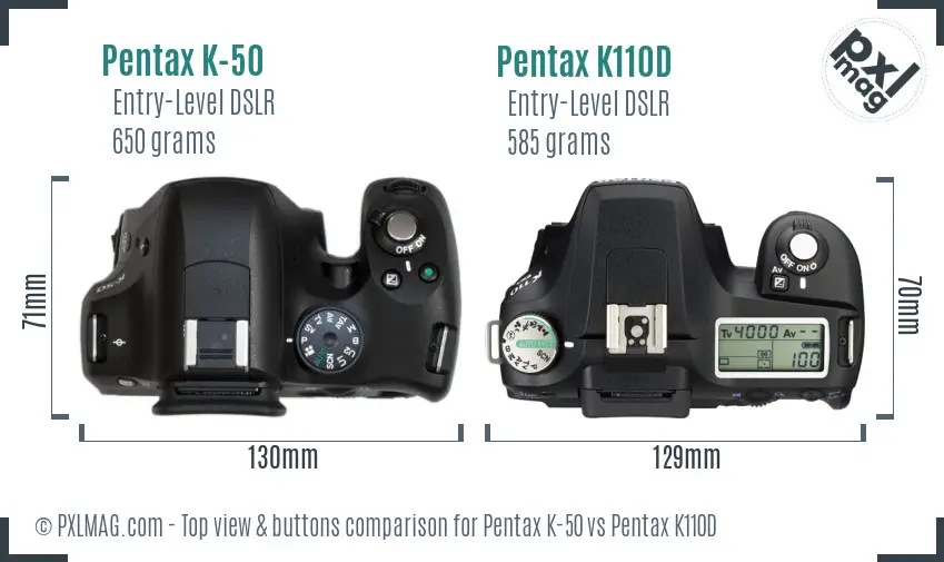 Pentax K-50 vs Pentax K110D top view buttons comparison