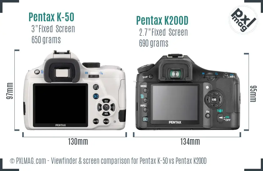Pentax K-50 vs Pentax K200D Screen and Viewfinder comparison