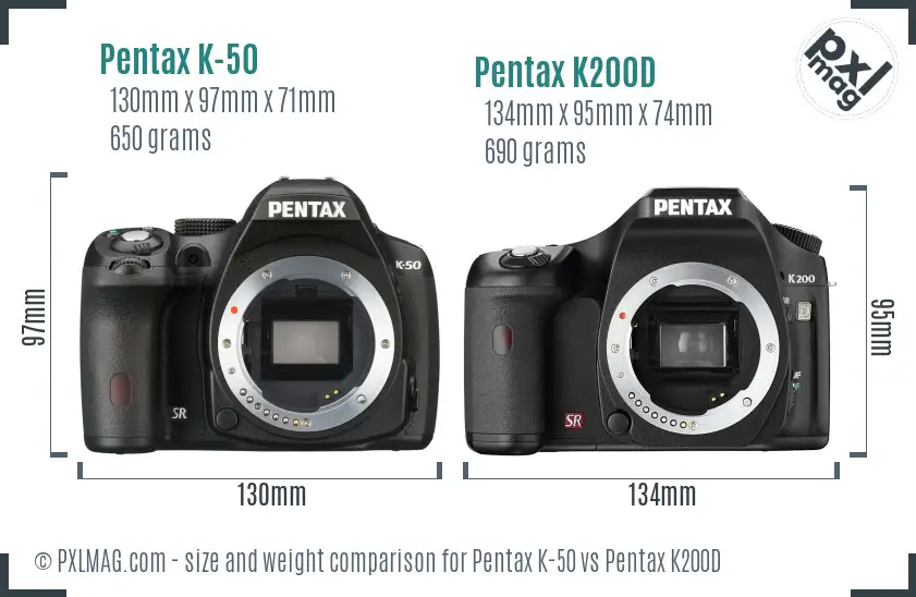 Pentax K-50 vs Pentax K200D size comparison