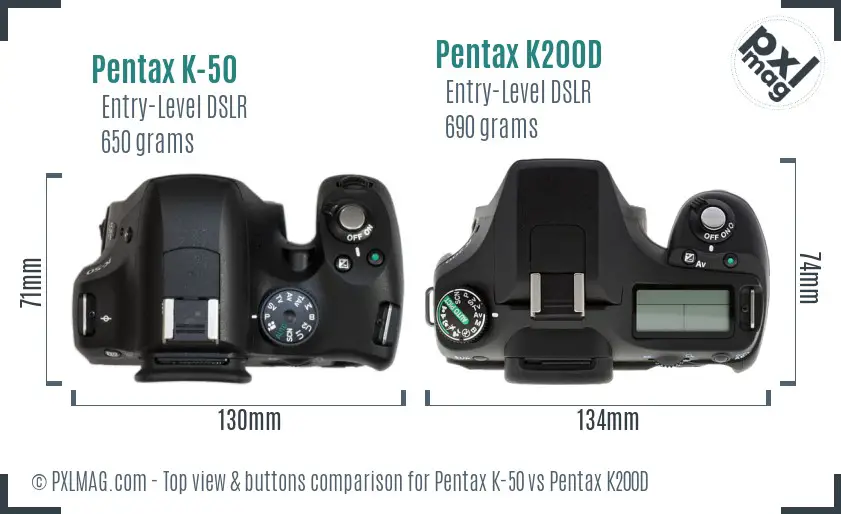 Pentax K-50 vs Pentax K200D top view buttons comparison