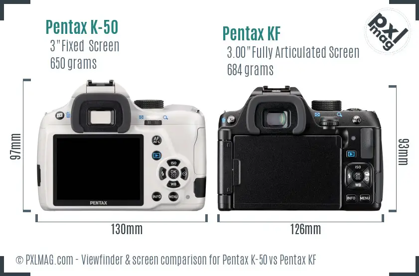 Pentax K-50 vs Pentax KF Screen and Viewfinder comparison