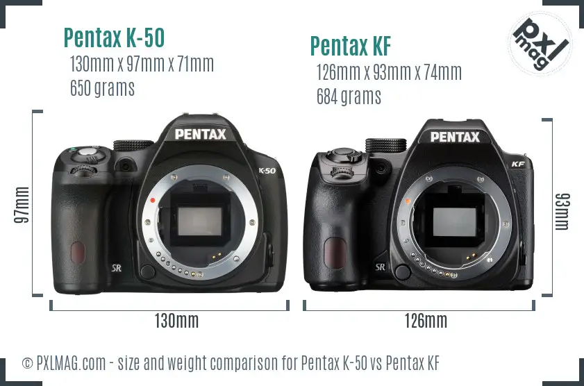 Pentax K-50 vs Pentax KF size comparison