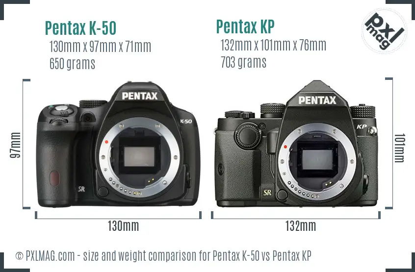 Pentax K-50 vs Pentax KP size comparison