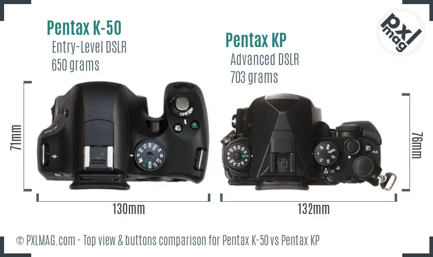 Pentax K-50 vs Pentax KP top view buttons comparison