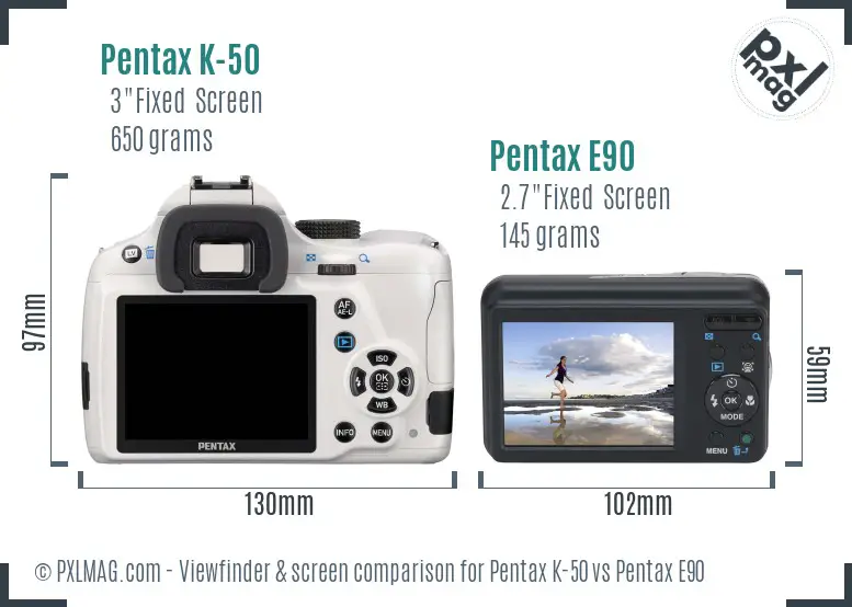 Pentax K-50 vs Pentax E90 Screen and Viewfinder comparison
