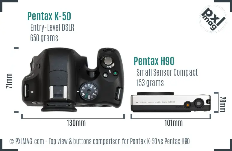 Pentax K-50 vs Pentax H90 top view buttons comparison