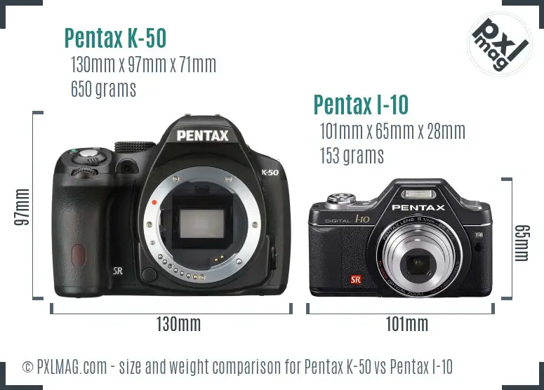 Pentax K-50 vs Pentax I-10 size comparison