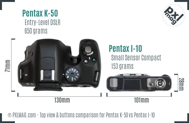 Pentax K-50 vs Pentax I-10 top view buttons comparison