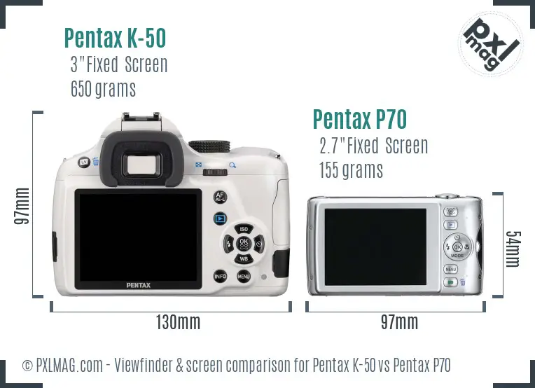 Pentax K-50 vs Pentax P70 Screen and Viewfinder comparison
