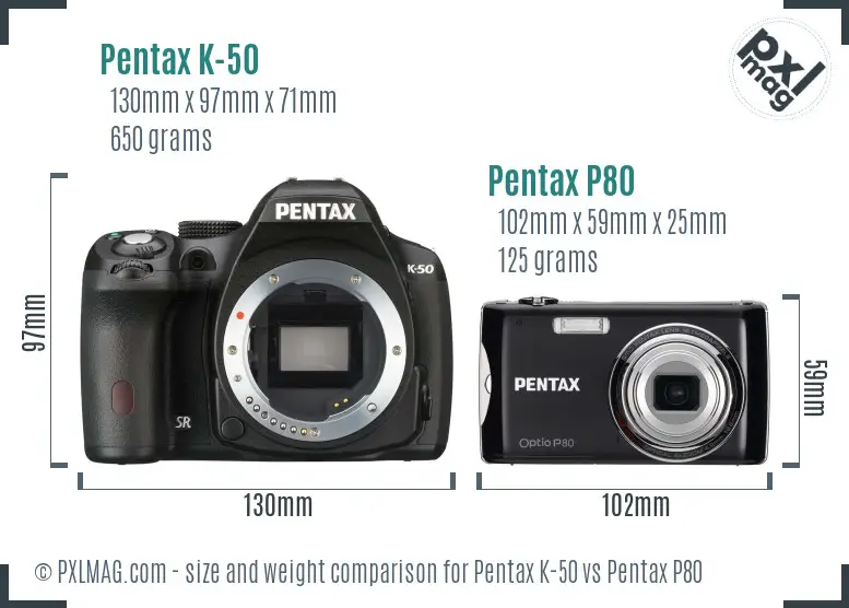 Pentax K-50 vs Pentax P80 size comparison