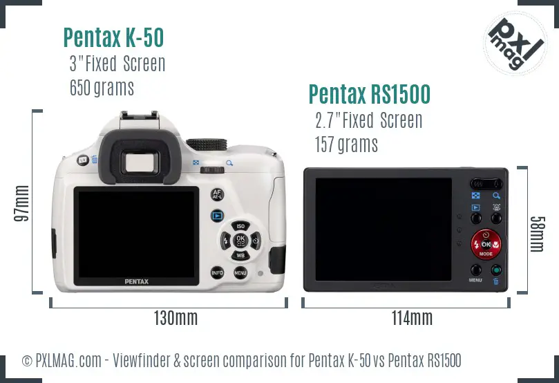 Pentax K-50 vs Pentax RS1500 Screen and Viewfinder comparison