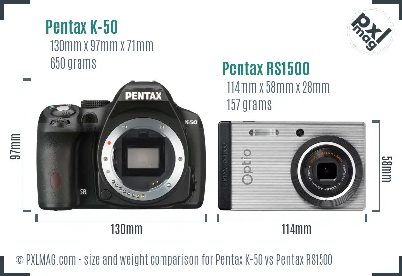 Pentax K-50 vs Pentax RS1500 size comparison