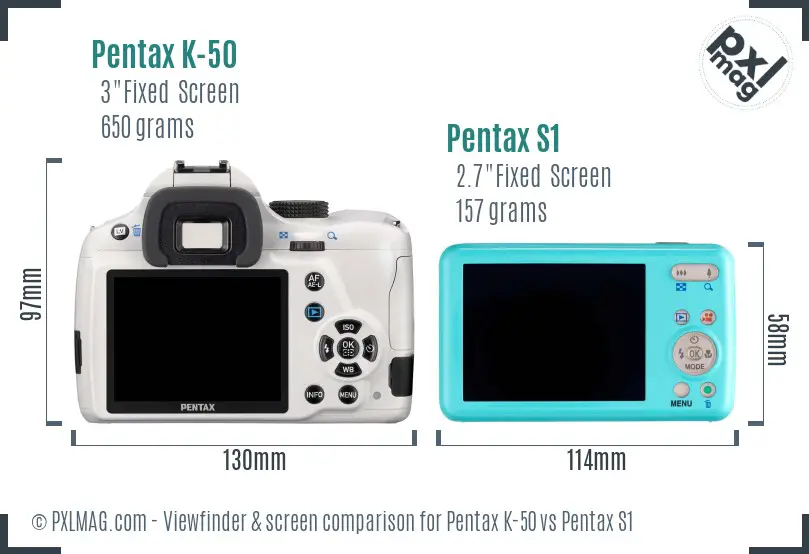 Pentax K-50 vs Pentax S1 Screen and Viewfinder comparison