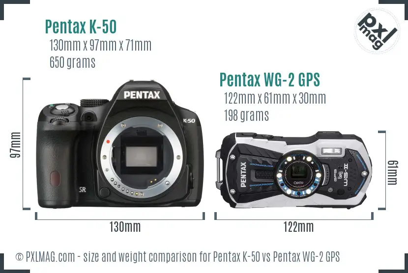 Pentax K-50 vs Pentax WG-2 GPS size comparison
