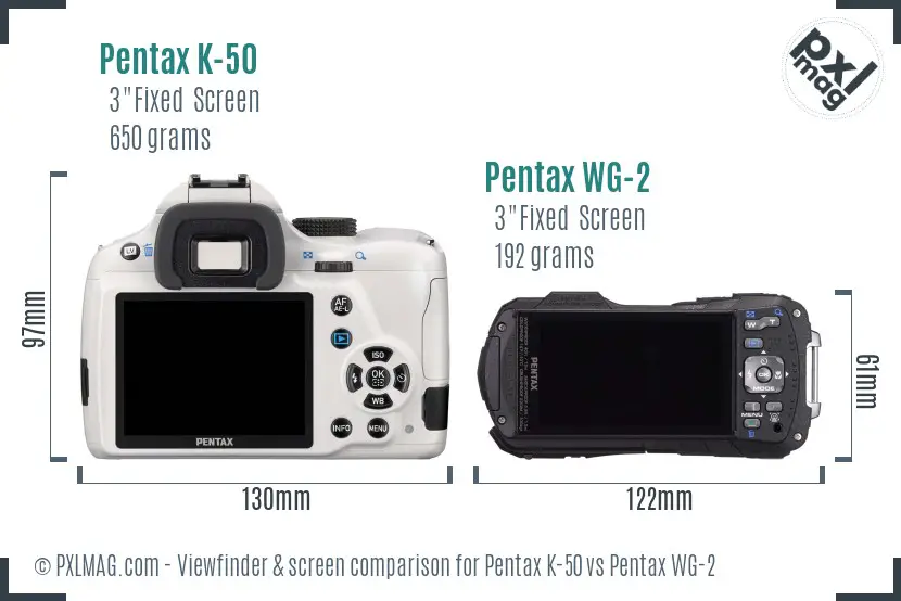 Pentax K-50 vs Pentax WG-2 Screen and Viewfinder comparison