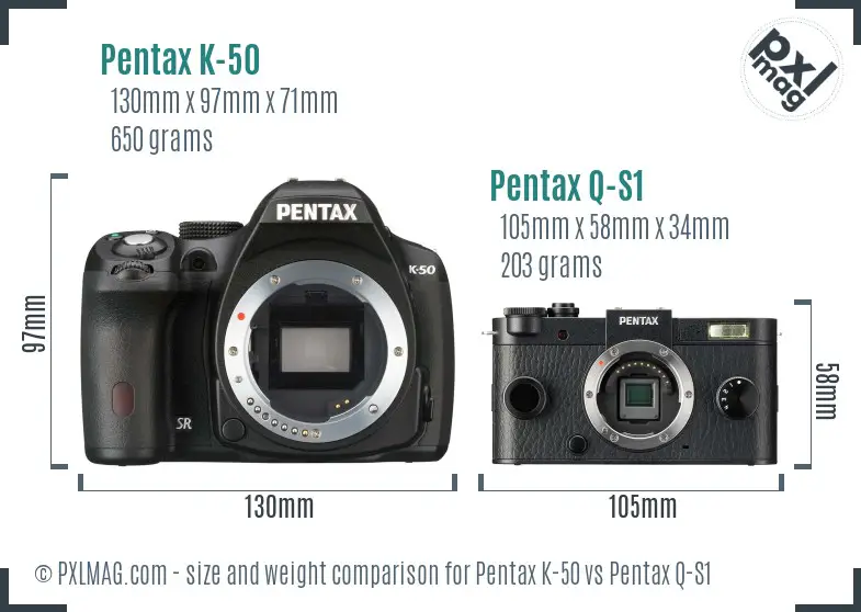 Pentax K-50 vs Pentax Q-S1 size comparison
