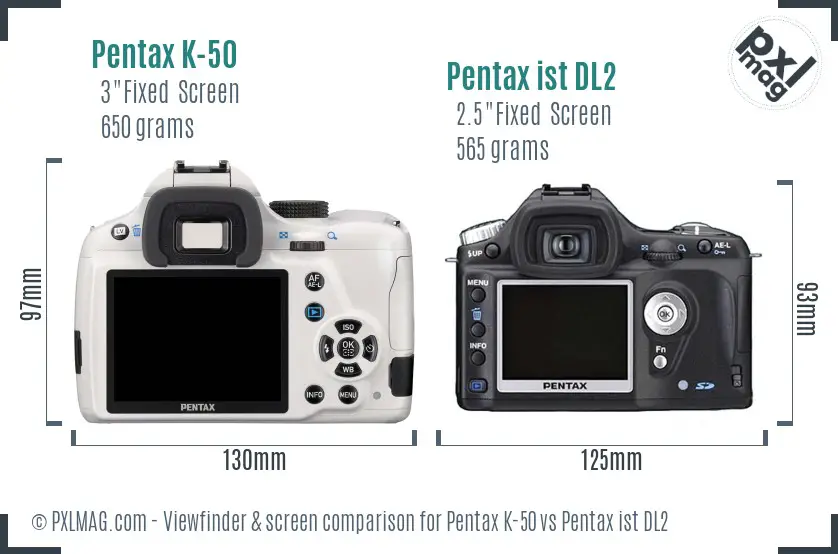 Pentax K-50 vs Pentax ist DL2 Screen and Viewfinder comparison